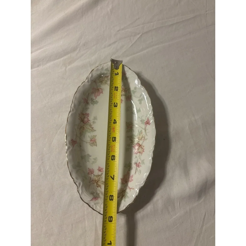 Hutschenreuther Selb Relish Dish Bavaria Pink Green Leaf Gold Trim 8.5